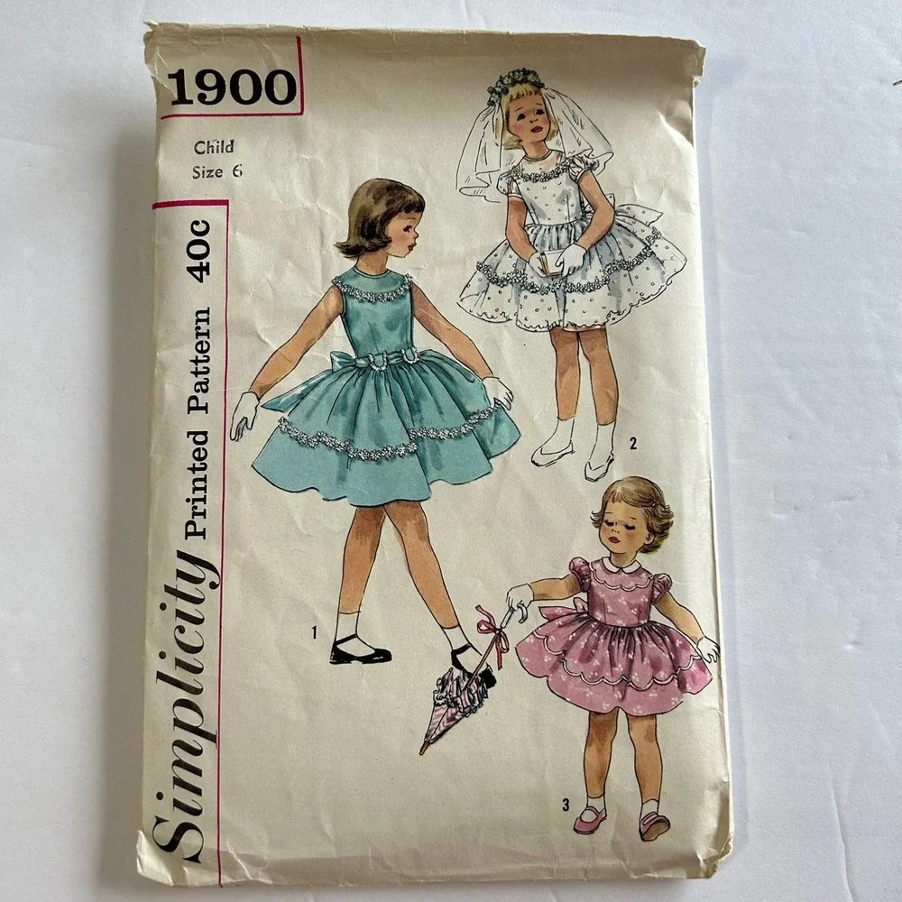 Simplicity Vintage 1950's Pattern #1900 Child's One Piece Party Dress‎ Size 6